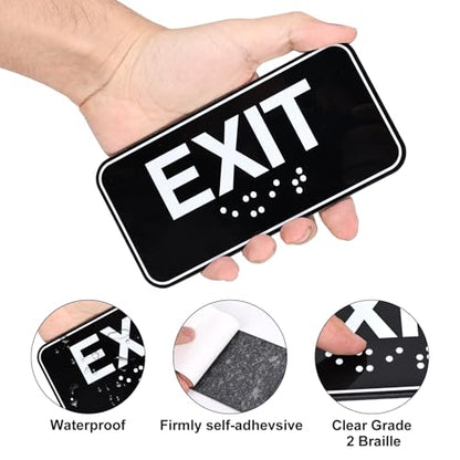 4pcs Exit Sign with Braille, 6x3in Emergency Exit Sign for Business