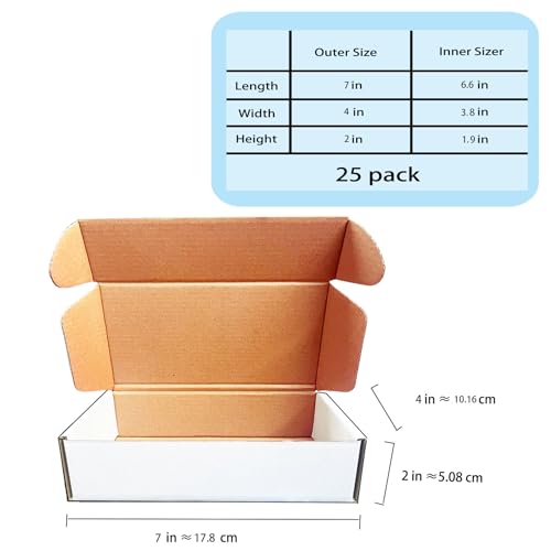 7x4x2 Inch White Shipping Boxes 25 Pack,Small Gift Boxes,Bulk of Mailers - size: 7''x4''x2''