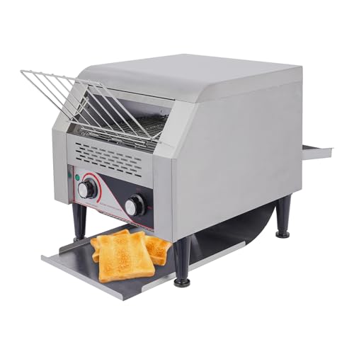 Commercial Toaster Conveyor, Commercial Toaster 300 Slices/Hour Conveyor Restaurant Toaster for Bun Bagel Bread Heavy Duty Stainless Steel Conveyor Toaster, 110V Electric Countertop Belt Machine - color: Silver - C