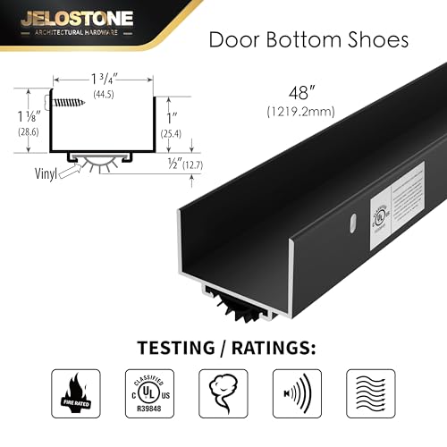 48" U-Shaped Aluminum Door Bottom Shoes(Matte Black) - Fire Rated - 1-3/4"W x 1-1/8"H - Weather Stripping Seal for Exterior Doors, Vinyl Insert, JS-217DV - color: Matte Black, size: 1-3/4"W x 1-1/8"H x 48"L