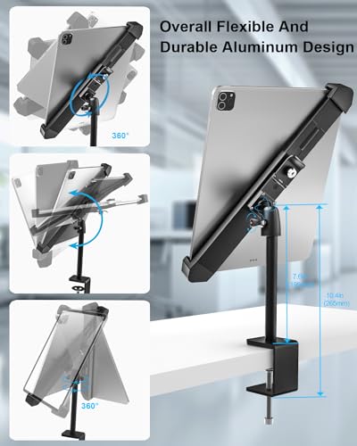 Anti-Theft Desktop Tablet Kiosk Stand - [Dual Security Lock] 360° Swivel Locking iPad POS Mount Holder for 7-11" iPad Pro Air Mini, Galaxy Tab, Surface, for Retail Store Display Office Kitchen