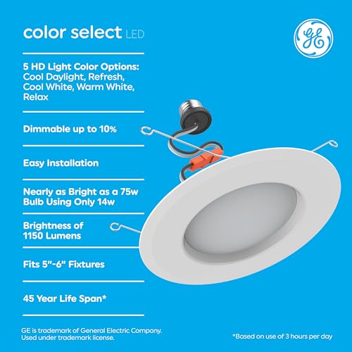GE LED Recessed Downlight Fixture, RS6 Indoor Floodlight, Multi Color (6pk) - style: 850 Lumens