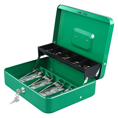 xydled Cash Box with Key Lock, Metal Money Box, Safe Storage box, Green - color: Green Key Lock