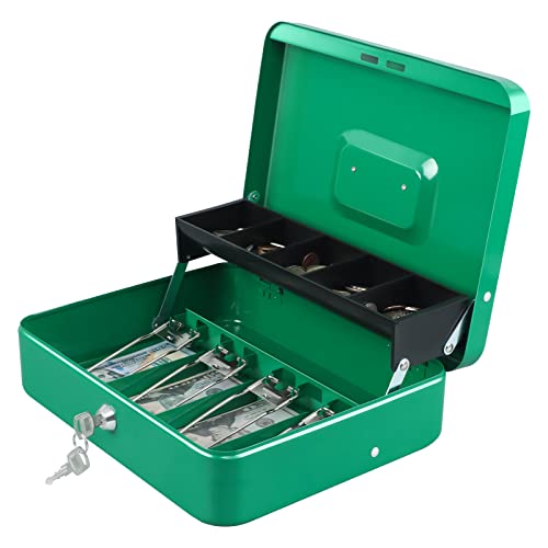 xydled Cash Box with Key Lock, Metal Money Box, Safe Storage box, Green - color: Green Key Lock