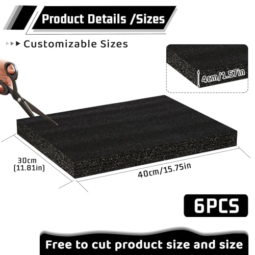 Black High Density Foam Insert Board 16'' x 12'' x 1.5'' for Case, 6pcs