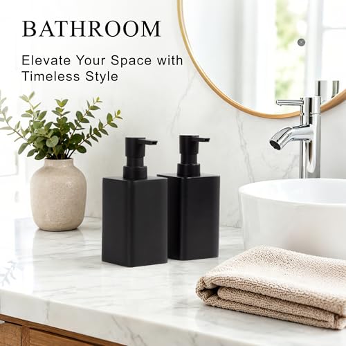 YMXYJM 2 pcs Hand Soap Dispenser Set - 11oz Refillable Resin Liquid Soap Dispensers with Rustproof Pump, Lotion Dispenser Includes Silicone Funnel for Bathroom Countertop or Kitchen, Black - color: Black