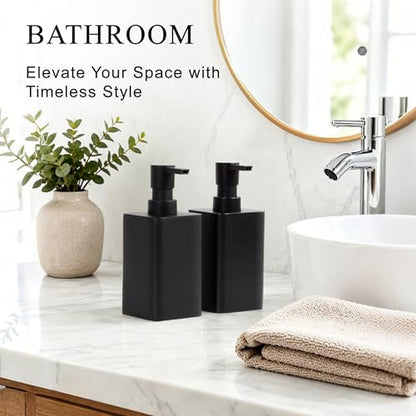 YMXYJM 2 pcs Hand Soap Dispenser Set - 11oz Refillable Resin Liquid Soap Dispensers with Rustproof Pump, Lotion Dispenser Includes Silicone Funnel for Bathroom Countertop or Kitchen, Black - color: Black