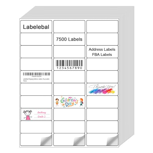 (7500 Pcs/250 Sheets) A4 30 Up Shipping Address Labels, 30 Per Page,1" x2-5/8 Mailing Label, 30-UP White Shipping Labels for Inkjet or Laser Printer, - color: 30 Up - 7500 Labels