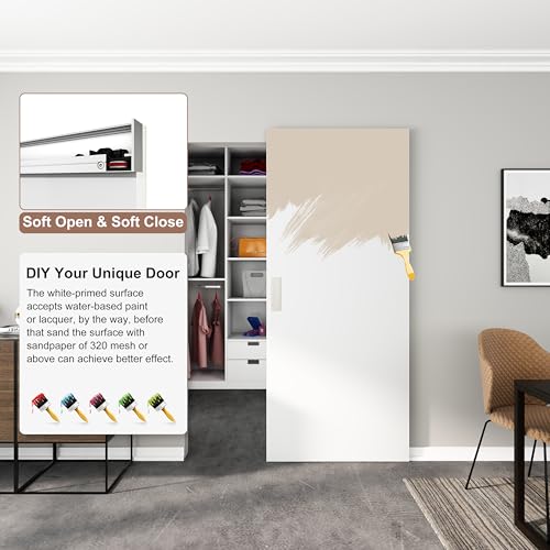 JUBEST 30"x84" Flush Concealed Barn Door with Soft Close Hardware Kit - size: 30"x84"