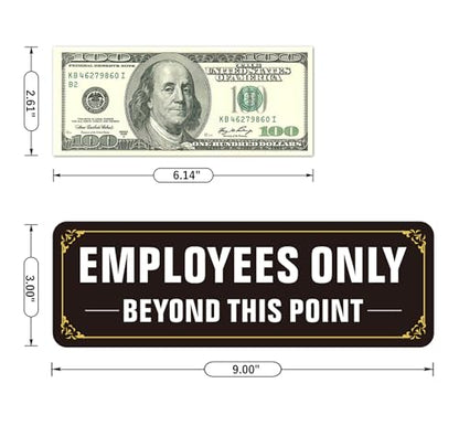 Employees Only Sign, (2 Pack) Self Adhesive Employees Only Beyond This Point Sign, Rust Free Aluminum Metal Staff Only Sticker Signs for Wall and Door (9 x 3 inches, Black/White) - color: Black /White