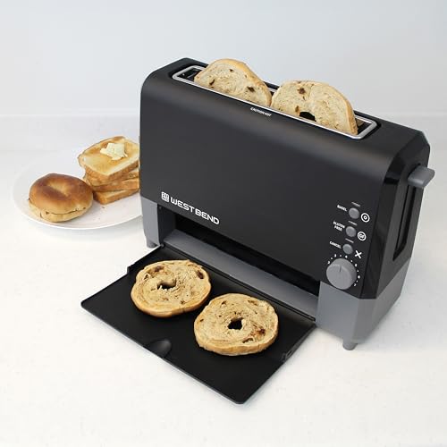 West Bend QuikServe Toaster, 2-Slice Wide-Slot Slide-Through Bread Toaster with Bagel and Gluten-Free Settings and Cool-Touch Exterior Fast Toasting, Includes Removable Serving Tray, 1400-Watts, Black - color: Black