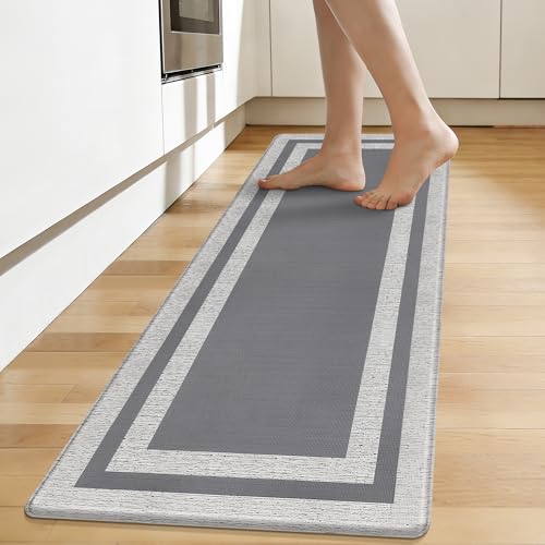 Anti Fatigue Rugs Non Skid Waterproof Floor Mat Cushioned Grey and Gray Farmhouse Comfort Standing Kitchen Mats for Floor, House, Sink, Office 17.3"x47.2" - color: Grey, size: 17.3" x 47.2"