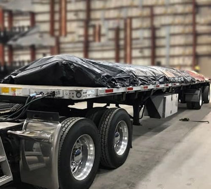 Mytee Products 24'x24' Heavy Duty Flatbed Truck Tarp with 8 Ft Drop - 18oz Vinyl Black Steel Machinery Tarp Use to Cover Manufacturing Or Machine Equipment During Transport - size: 24' x 24' (8' Drop)
