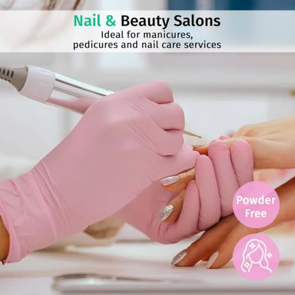 SF ColorTouch Pink Nitrile Gloves 4 Mil – 100 Latex Free Powder Free Gloves for Nail Techs & Salon Use - size: Large