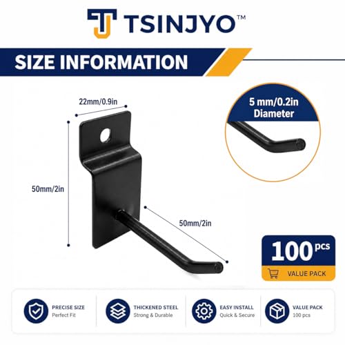100Pcs Slatwall Hooks Bulk Set, Heavy Duty Slat Wall Hanging Hook and Hanger, Slatwall Pegboard Accessories for Retail Shop Display, Garage Organization (Black, 2 Inches/5 CM) - color: Black, size: 2 Inches/5 CM