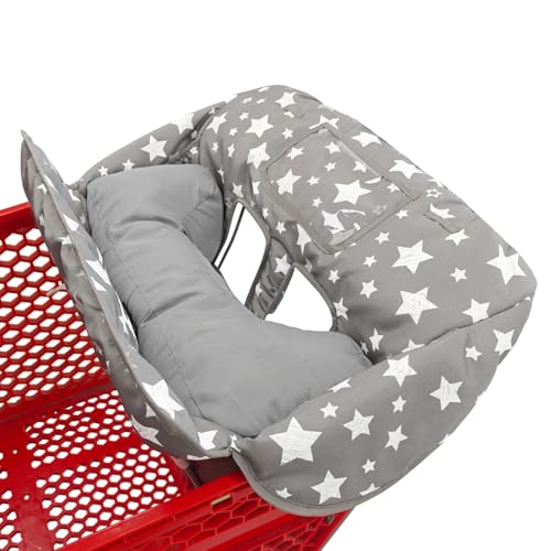 Love&go Soft Pillow Attached 2-in-1 Shopping Cart and High Chair Cover for Baby, Padded Cart Cover, Fold'n Roll Style, Portable with Carry Bag (Gray Stars) - color: Gray Stars
