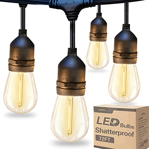 addlon LED Outdoor String Lights 72FT(36*2) Edison Vintage Weatherproof ETL - color: Black, size: 72FT(24 Sockets)