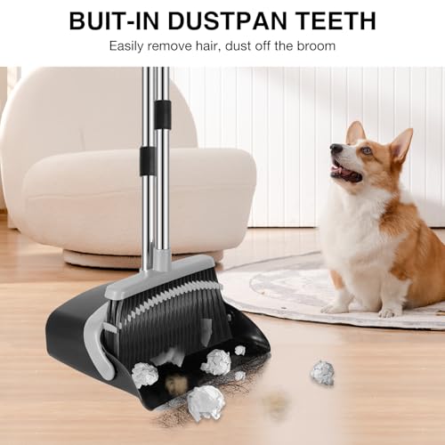NACENA Broom and Dustpan Set with 52-in Long Adjustable Handle, Black Grey - color: Black-grey, size: 1 Pack