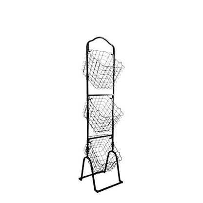 FixtureDisplays® 11 X 11 X 47.6" Black 3-Tier Metal Market Basket Floor Display Rack for Home, Kitchen, and Retail Grocery Stores 16787NEW-NPF