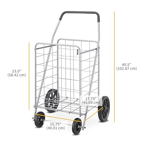 Whitmor Deluxe Utility Foldable Shopping Cart with Wheels, 100 Lb Capacity, Heavy Duty Grocery Cart with Steel Frame, Foam Handle, Rolling Folding Utility Trolley for Grocery, Laundry, Travel, Gray - size: 15.75"L x 17.75"W x 40.5"H, Gray