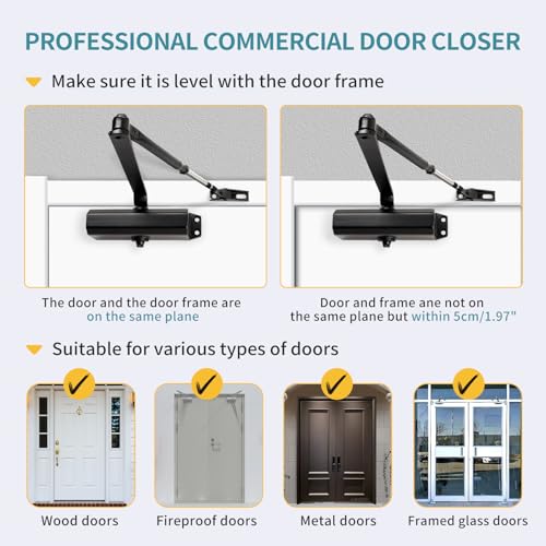 Medium Duty Hydraulic Door Closer for Commercial & Residential Use - Perfect for Screen Doors, Garage Entry, and Interior Doors with Soft Close Technology - Adjustable Automatic Door Closing Mechanism