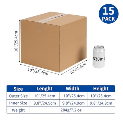 CRUGLA 10x10x10 Shipping Boxes 15 Pack, Brown Corrugated Cardboard Boxes with Side-Lock and Pre-Applied Double-Sided Tape, Easy Assemble Packing Mailer Boxes for Small Business Shipping - size: 10x10x10 Inch 15 Pack