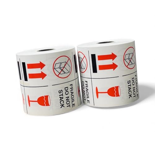 Labels and More 4" x 4" Fragile/Do Not Stack Labels Special Handling Shipping Stickers (White, Red & Black) 1 Roll of 500 Self-Adhesive Labels