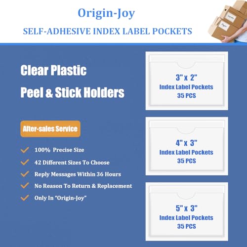 Origin-Joy 35 PCS Self Adhesive Index Card Pockets with Top Open, Clear Plastic Label Holder for Cards of Note, Library and Business, Adhesive Label Pockets & Card Holder (4 x 3.5 inch) - size: 4 x 3.5 inch, style: Horizontal