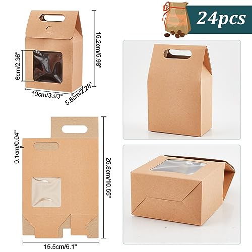 PH PandaHall 24pcs Goodies Boxes Small Gift Boxes Gable Candy Treat Box Kraft Paper Box with Clear Windows for Bread Donuts Cookie Chocolate Birthday Wedding Valentine (2.3x3.9x3.7 inch) (Pack of 2) - size: 2.3x3.9x3.7 inch (Pack of 2)
