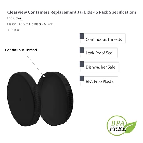 110mm Black Plastic 6 Pack Replacement Lids with Leak Proof Liner - 110/400 Plastic Replacement Lids (6pk, Black Lids) - size: 6pk - 110/400 Black Lid