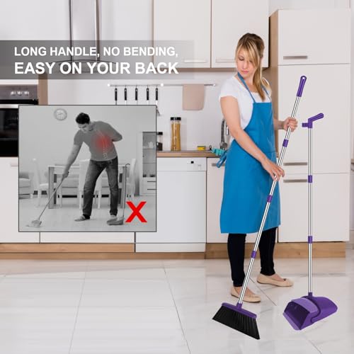 Purple Broom and Dustpan Combo Set, 51" Long Handle Broom - color: Purple