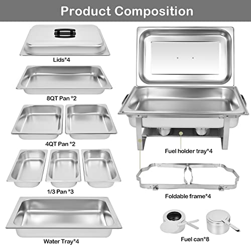 Chafing Dish Buffet Set[4 Pack] 8QT Stainless Steel Buffet Chafers,Catering Food Warmers Set With 7 Trays - size: Model 3