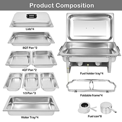 Chafing Dish Buffet Set[4 Pack] 8QT Stainless Steel Buffet Chafers,Catering Food Warmers Set With 7 Trays - size: Model 3