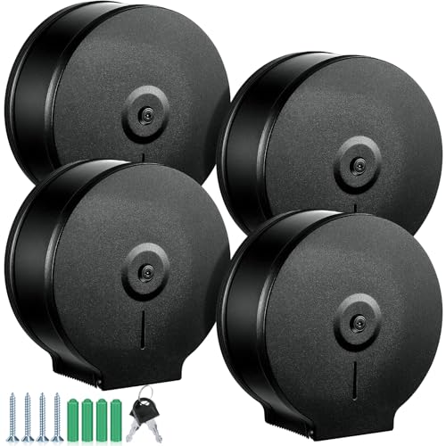 Mifoci 4 Pcs Industrial Toilet Paper Holder Commercial Roll Dispenser Wall Mount Stainless Steel Jumbo Tissue Dispenser Fits 9" Roll Toilet Paper for Office Home Public Places (Black) - color: Black