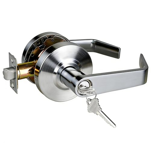 Hospital Storeroom Door Handle Lock Set with Satin Chrome 26D Finish and Heavy Duty Grade 2 Handle Lever,GRD2-74ST-1P - size: STOREROOM（2-3/4 IN Backset)