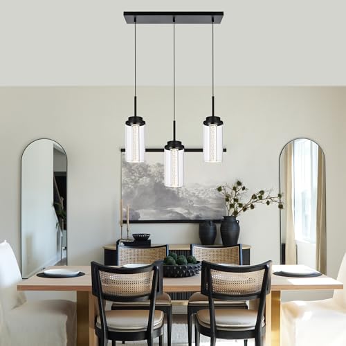 MELUCEE 3-Light Dimmable LED Dining Room Light Fixture Over Table Black - color: Black, size: 3-Light-Rectangle