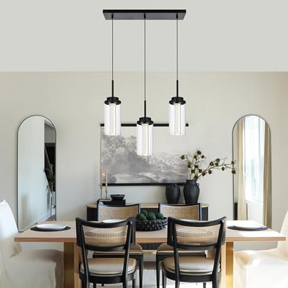MELUCEE 3-Light Dimmable LED Dining Room Light Fixture Over Table Black - color: Black, size: 3-Light-Rectangle