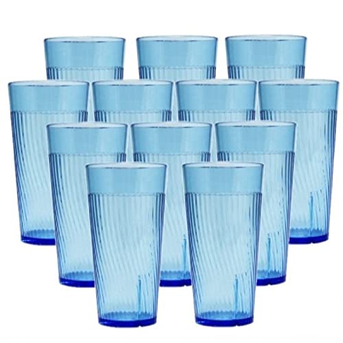 TrueCraftware- 16 oz. Belize Tumbler/Drinking Cups Blue Polycarbonate Set of 12-Premium Iced Tea Glasses Stackable Reusable Drinking Glasses Dishwasher Safe Break-Resistant for Home Restaurants - color: Blue, size: 16 oz