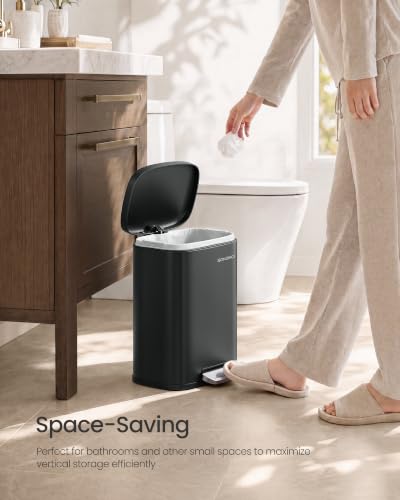 SONGMICS 3.2 Gallon (12 L) Trash Can, Stainless Steel, Step-On Pedal - color: Black, size: 3.2 Gal.