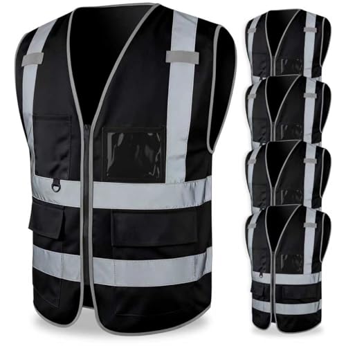FATONE Hi Vis Safety Vest for Men with Reflective Strips, Class 2 High Visibility Vest with Pockets for Construction, Traffic, Warehouse, Security, Volunteer, 5 Pack Black, M - color: Black, size: Medium