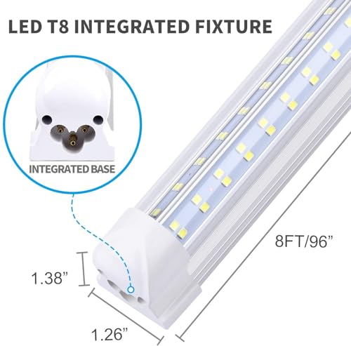 T8 LED Light Tube, 4FT 60W, 6500Lm, 6500K Cool White Clear Cover, 4FT Tube Light,Linkable Integrated Fixture,T8 LED Shop Light for Garage,Warehouse,25PCS - size: 4FT 25PCS Clear Cover