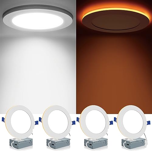 Meconard 4 Pack 6 Inch 5CCT LED Recessed Lighting with Night Light, White - color: White, size: 6 Inch