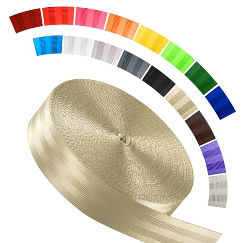 Polyester Webbing Strap 16+Colors – 1"&1.5"&1.9" – 16.5 25 33 55 Yards Heavy Duty Webbing Roll, Flat Webbing Strap for Indoor&Outdoor Gear, DIY Crafting, Repairing - color: Champagne, size: 1.9"-25 yards