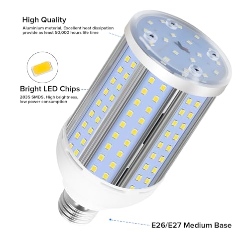 HJFF 500W Equivalent Led Bulb 8750Lumen 60W 6000K Cool Daylight White E26/E27 Medium Base Led Corn Bulb for Outdoor Indoor Garage Warehouse Backyard - style: 60W 5000K