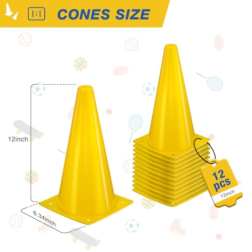 12 Inch Traffic Cones,12pcs Training Sports Cones,Parking Cones - color: yellow