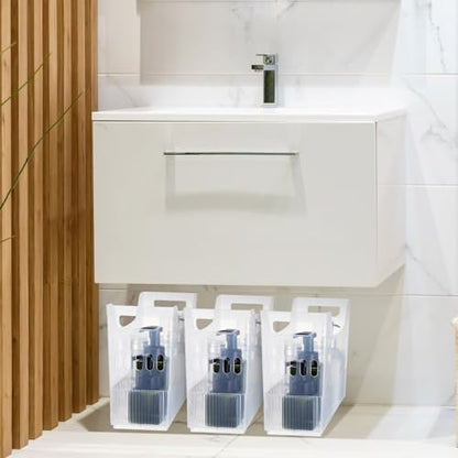 Qunclay 6 Plastic Freezer Organizer Bins with Wheel Set Clear Tall Narrow Kitchen Pantry Organizer Snack Storage Containers for Office Refrigerator(10 x 13.3 x 5.5 Inches) - size: 10 x 13.3 x 5.5 inches