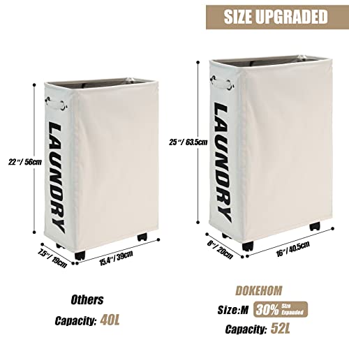 DOKEHOM 52L Slim Rolling Laundry Basket Hamper, Narrow on Wheels, Beige - color: Beige/M, size: 52L/Slim
