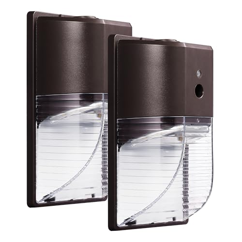 PARMIDA (2 Pack) Mini LED Wall Pack Light 26W Dusk to Dawn Photocell Sensor, 3000lm, 150W Equivalent, IP65 Waterproof, 5000K, ETL, 100-277VAC Outdoor Wall-Mount Area Exterior Security Lighting, Bronze - color: Bronze, size: 2 Pack