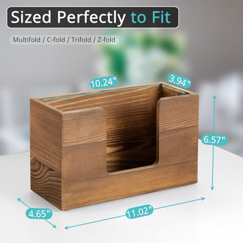 Paper Towel Dispenser Countertop, Burnt Wood Bathroom Paper Towel Holder, Napkin Holder for Kitchen, Countertop Multifold C-Fold, Z-Fold, Trifold Paper Hand Towel Dispenser for Bathroom Toilet - color: 1 Pack-brown, size: 11.02" x 4.65" x 6.57"