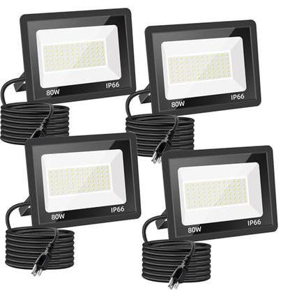 80W LED Flood Light 4 Pack, 12,000LM, 6000K, IP66 with Plug - size: 80w_4pack